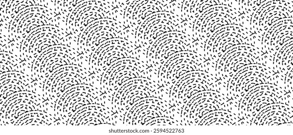 a seamless abstract vector background composed of curved dashed lines resembling stylized waves or fingerprints.