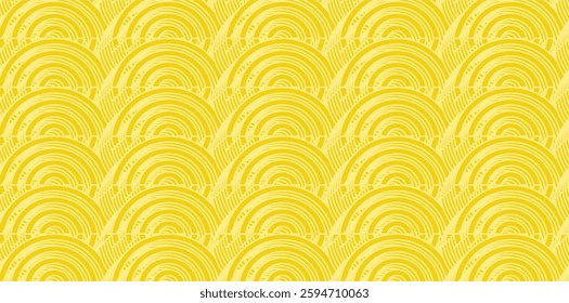 a seamless, abstract vector background featuring a repeating pattern of yellow half-circle arcs resembling rainbows or waves.