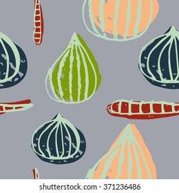 Seamless abstract vector background with fruit and vegetables. 