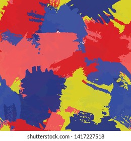 Seamless abstract vector background. Grunge texture blue, red, yellow. Pattern for printing on fabric