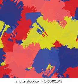 Seamless abstract vector background. Grunge texture blue, red, yellow. Pattern for printing on fabric