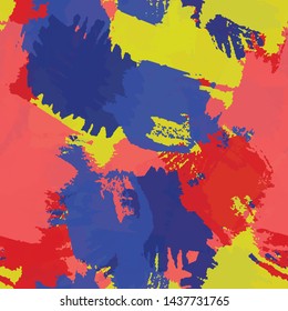 Seamless abstract vector background. Grunge texture blue, red, yellow. Pattern for printing on fabric