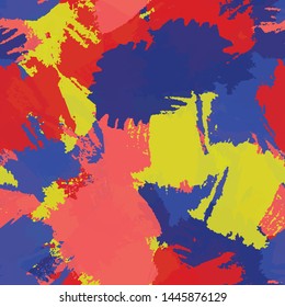 Seamless abstract vector background. Grunge texture blue, red, yellow. Pattern for printing on fabric