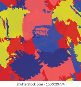 Seamless abstract vector background. Grunge texture blue, red, yellow. Pattern for printing on fabric