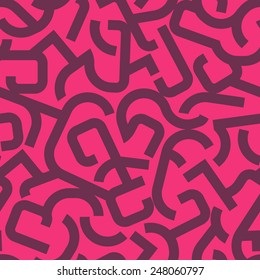 Seamless abstract vector background. Mix of curved black lines on pink