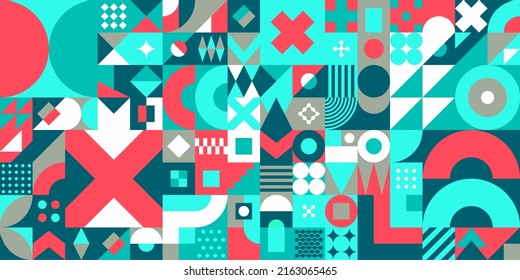 Seamless Abstract Vector Bauhaus Geometric Pattern Design Background 