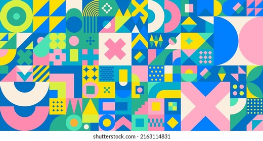 Seamless Abstract Vector Bauhaus Geometric Pattern Design Background 