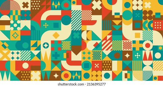 Fondo del diseño del patrón geométrico suizo de Bauhaus, un vector abstracto sin igual 