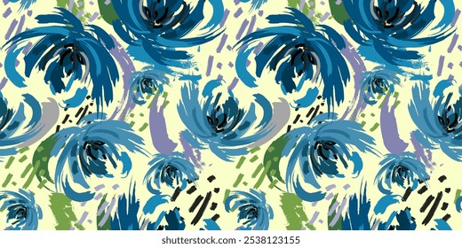 Seamless abstract vector blue flower pattern. Hand drawn modern creative trendy floral unique print. For fabric prints, textiles, packaging, wallpaper, cover, postcard, banner, blog, invitation.Eps 10