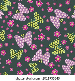 Seamless abstract vector butterfly and floral pattern background. Suitable for packaging, fabric, scrapbooking, gift wrap, fabric and other design projects.