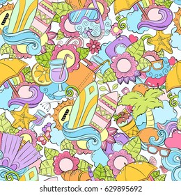 Seamless abstract vector doodle background, summer cartoon wallpaper. Comic pattern.