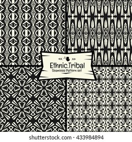 Seamless abstract vector doodle tribal, Ethnic pattern collection in monochrome background. Boho chic pattern set.