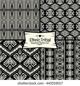 Seamless abstract vector doodle tribal, Ethnic pattern collection in monochrome background.boho chic pattern set.