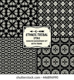 Seamless abstract vector doodle tribal, Ethnic patterns collection in monochrome background.boho chic set