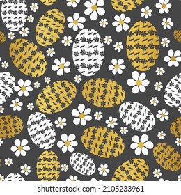 Seamless abstract vector Easter eggs and floral pattern background. Suitable for Easter packaging, fabric, wallpaper, scrapbooking, wrapping paper and for other design projects. 