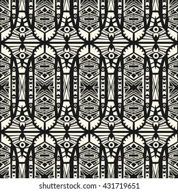 Seamless abstract vector ethnic pattern .Boho style in black and white background.