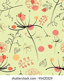 Seamless abstract vector floral botany background with lines, leaves. Lines random dynamic shapes. Vector template Illustration for trending design. Hand drawn unique print EPS 10.