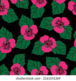 Sensación abstracta de floral vectorial y de fondo de patrón de hojas sobre negro. Adecuado para embalajes, tela, ropa, desgaste de playa, rayado y otros proyectos de diseño.
