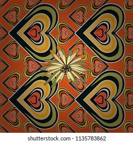 Seamless abstract vector floral pattern in orange, black and yellow colors.