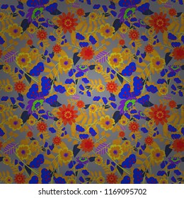 Seamless abstract vector floral pattern in violet, black and blue colors.