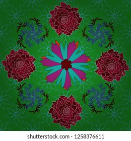 Seamless abstract vector floral pattern in blue, green and red colors.