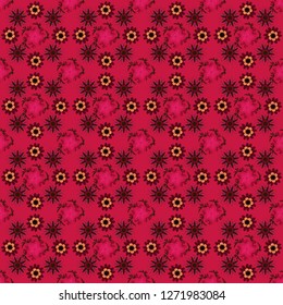 Seamless abstract vector floral pattern in red, brown and orange colors.