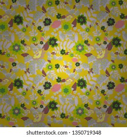 Seamless abstract vector floral pattern in gray, brown and orange colors.