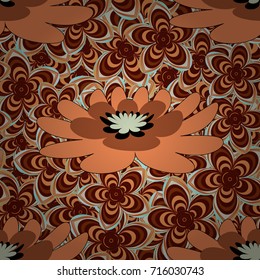 Seamless abstract vector floral pattern in orange, red and brown colors.