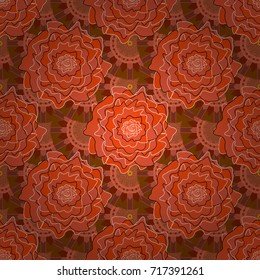 Seamless abstract vector floral pattern in orange, brown and white colors.