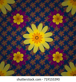 Seamless abstract vector floral pattern in purple, blue and yellow colors.