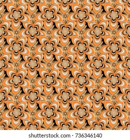 Seamless abstract vector floral pattern in brown, beige and orange colors.