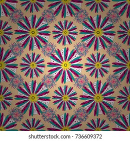 Seamless abstract vector floral pattern in beige, magenta and blue colors.