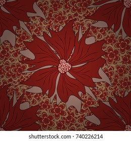 Seamless abstract vector floral pattern in red, pink and beige colors.