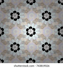 Seamless abstract vector floral pattern in beige, blue and green colors.