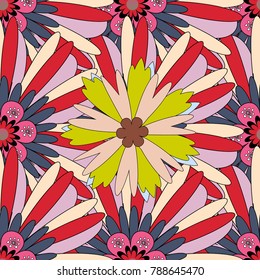 Seamless abstract vector floral pattern in red, beige and neutral colors.
