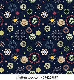 Seamless abstract vector floral texture on dark background