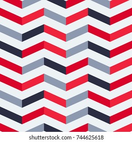 Seamless abstract vector geometric chevron pattern. Ornament made of red, grey and black zigzag lines and white zigzag lines. Symmetrical layout. Gift wrapping paper. Bed sheets and interior.