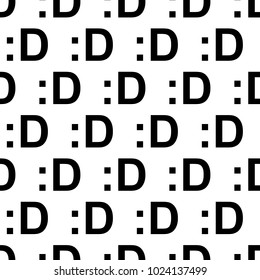 Seamless abstract vector geometric monochrome pattern. Laughing black smiley faces made of symbols on white background. Symmetrical layout. Gift wrapping paper. Bed sheets and interior.