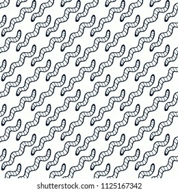 Seamless abstract vector geometric monochrome pattern. Black outlined worms on white background. Symmetrical layout. Gift wrapping paper. Bed sheets and interior.