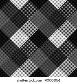 Seamless abstract vector geometric monochrome pattern. Ornament made of black, white and grey squares. Symmetrical layout. Gift wrapping paper. Bed sheets and interior.