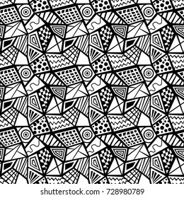 Seamless abstract vector geometric monochrome pattern. Ornament made of black and white shapes. Symmetrical layout. Gift wrapping paper. Bed sheets and interior.