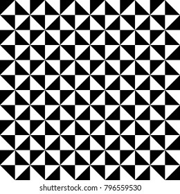 Seamless abstract vector geometric monochrome optical pattern. Ornament made of black and white triangle shapes. Symmetrical layout. Gift wrapping paper. Bed sheets and interior.