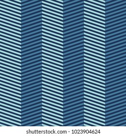 Seamless abstract vector geometric optical pattern. Ornament made of light and dark blue zigzag lines. Symmetrical layout. Gift wrapping paper. Bed sheets and interior.