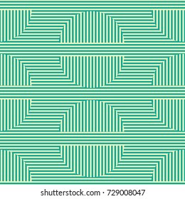 Seamless abstract vector geometric optical pattern. Ornament made of green and yellow lines and shapes. Symmetrical layout. Gift wrapping paper. Bed sheets and interior.