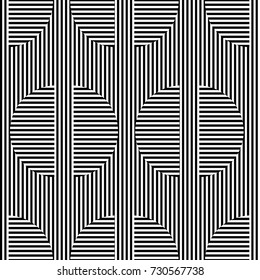 Seamless abstract vector geometric optical monochrome pattern. Ornament made of black and white lines and shapes. Symmetrical layout. Gift wrapping paper. Bed sheets and interior.