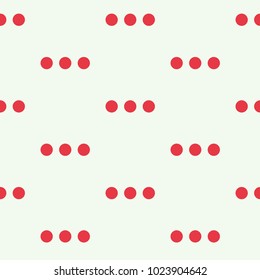 Seamless abstract vector geometric pattern. Three pink horizontal polka dots on pale white background. Symmetrical layout. Gift wrapping paper. Bed sheets and interior.