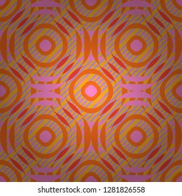 Seamless abstract vector geometric pattern. Symmetrical layout. Colorful ethnic patterned background in orange, yellow and pink colors. Bed sheets and interior. Gift wrapping paper.