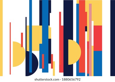 Seamless Abstract vector Geometric Pattern design in Bauhaus and mondrian style. Color Bright and modern. For Background, print, artwork and wallpaper.