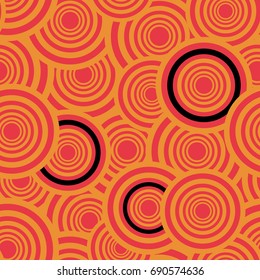 Seamless abstract vector geometric pattern. Red, orange and black circles covering each other.