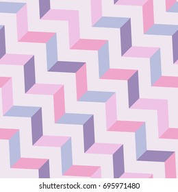 Seamless abstract vector geometric pattern. Pink, purple and blue zig zag lines put symmetrically on light pink background. Pastel colors. Gift wrapping paper. Bed sheets and interior.